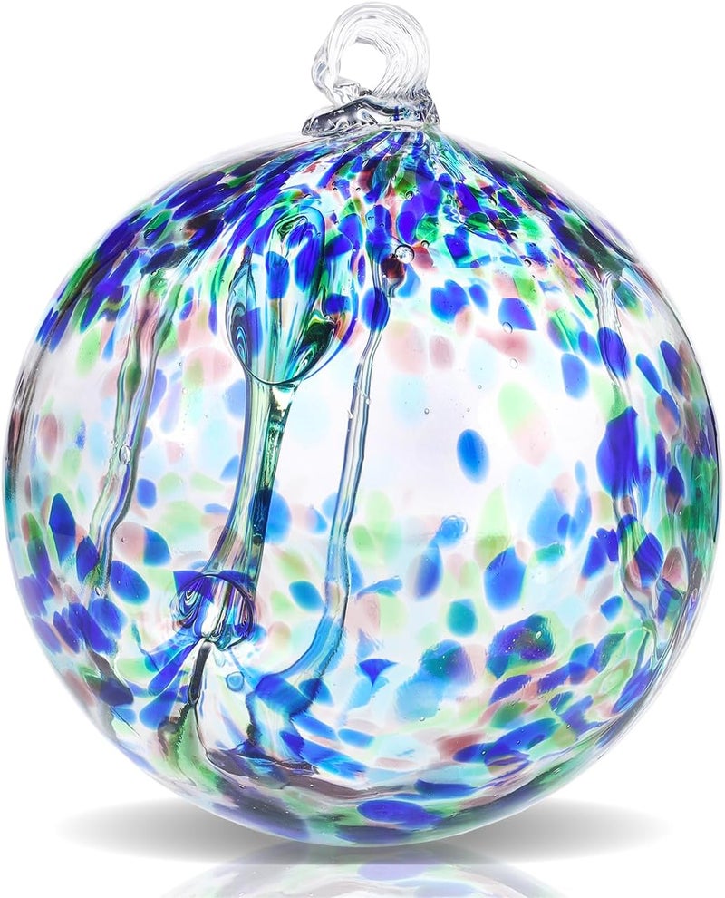 VOREEN 6" Hanging Glass Garden Gazing Ball Hand Blown Glass Witch Ball Christmas Ornament Friendship Balls for Outdoor Garden Patio Window Home Décor Gift for Mom Wife Friend, Green Blue - Image 1